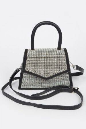 Rhinestone Top-Handle Crossbody Bag with Silver Trim