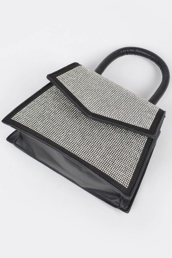 Rhinestone Top-Handle Crossbody Bag with Silver Trim