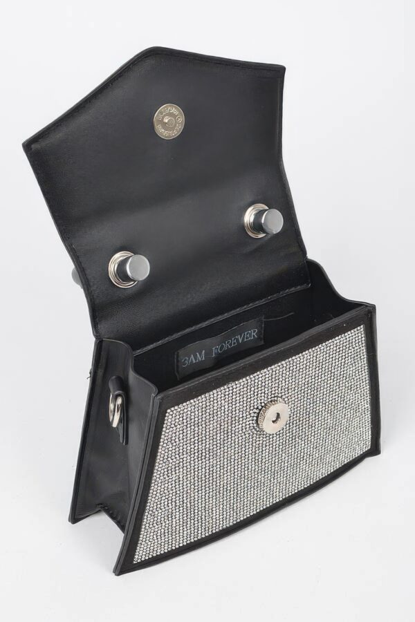 Rhinestone Top-Handle Crossbody Bag with Silver Trim