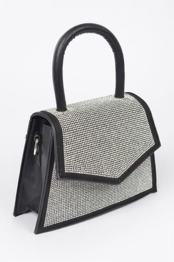 Rhinestone Top-Handle Crossbody Bag with Silver Trim