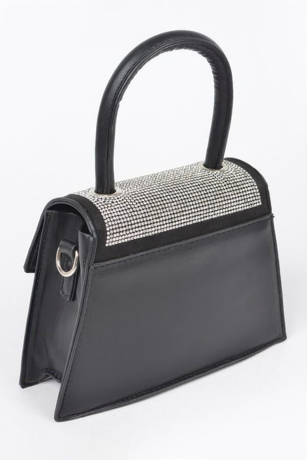 Rhinestone Top-Handle Crossbody Bag with Silver Trim