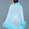 Sheer Feather-Trim Short Robe with Satin Ribbon