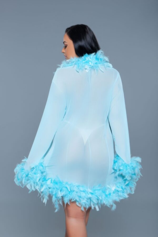 Sheer Feather-Trim Short Robe with Satin Ribbon