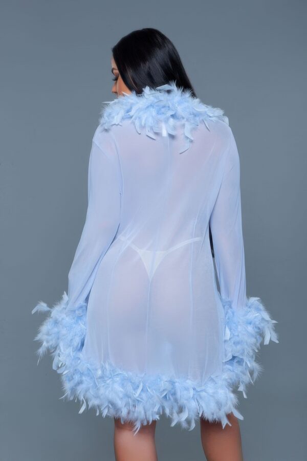 Sheer Feather-Trim Short Robe with Satin Ribbon