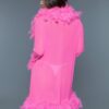 Sheer Feather-Trim Short Robe with Satin Ribbon