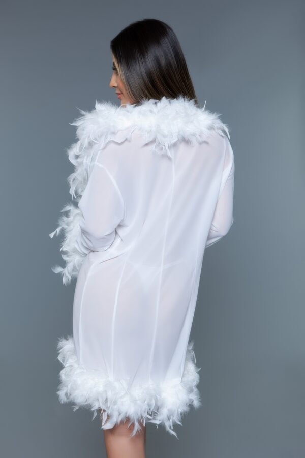 Sheer Feather-Trim Short Robe with Satin Ribbon