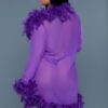 Sheer Feather-Trim Short Robe with Satin Ribbon