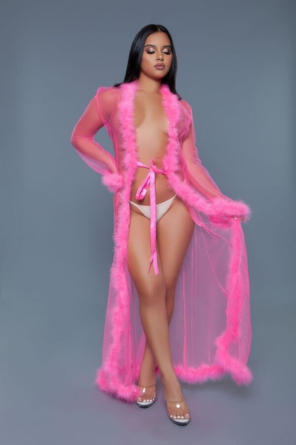 Marabou Robe – Full-Length with Faux Fur Trim
