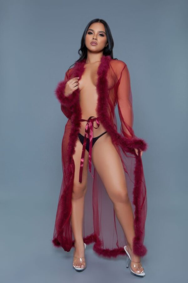 Marabou Robe – Full-Length with Faux Fur Trim