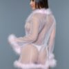Bou Short Sheer Mesh Robe with Faux Fur Trim