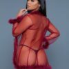 Bou Short Sheer Mesh Robe with Faux Fur Trim