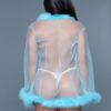 Bou Short Sheer Mesh Robe with Faux Fur Trim