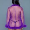 Bou Short Sheer Mesh Robe with Faux Fur Trim