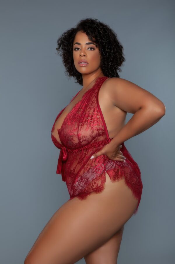 Nancy Teddy – Lace Surplice with Satin Bow