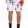 Men’s Chrome Cross Skull Shorts with Jewel Embellishments