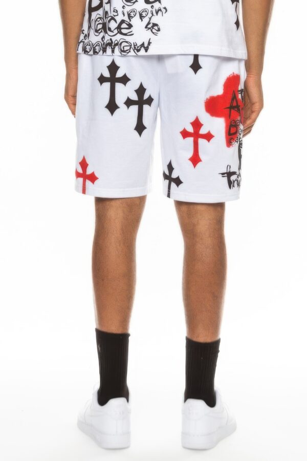 Men’s Chrome Cross Skull Shorts with Jewel Embellishments