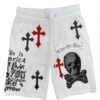 Men’s Chrome Cross Skull Shorts with Jewel Embellishments