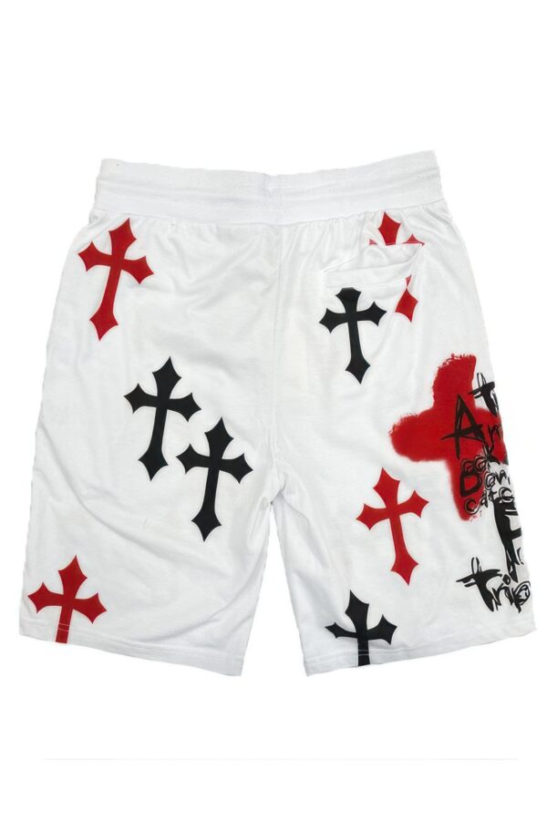 Men’s Chrome Cross Skull Shorts with Jewel Embellishments