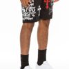 Men’s Chrome Cross Skull Shorts with Jewel Embellishments