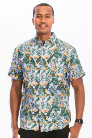 Hawaiian Button-Down Shirt with Vibrant Tropical Print