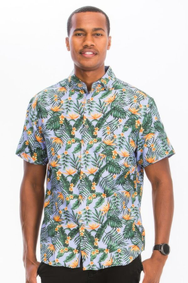 Hawaiian Button-Down Shirt with Vibrant Tropical Print