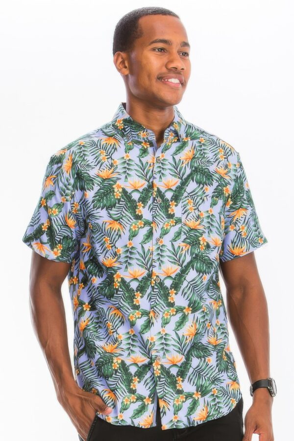 Hawaiian Button-Down Shirt with Vibrant Tropical Print