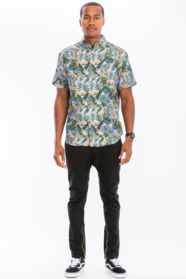 Hawaiian Button-Down Shirt with Vibrant Tropical Print
