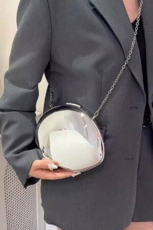 Structured Metal-Trim Clutch with Chain Detail