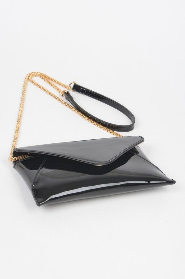Enamel Envelope Clutch – Glossy Azure with Chain Strap