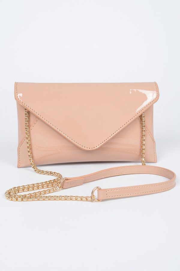 Enamel Envelope Clutch – Glossy Azure with Chain Strap