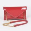 Enamel Envelope Clutch – Glossy Azure with Chain Strap