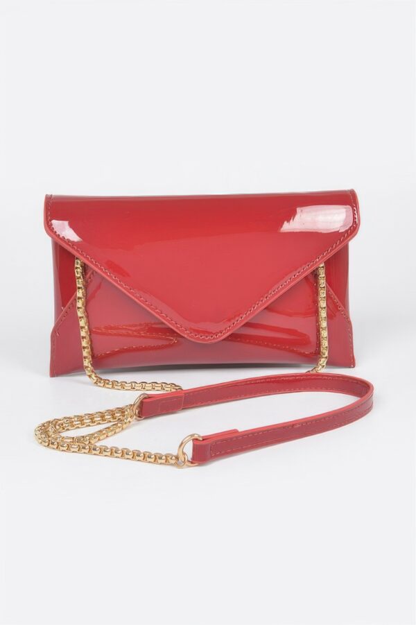 Enamel Envelope Clutch – Glossy Azure with Chain Strap
