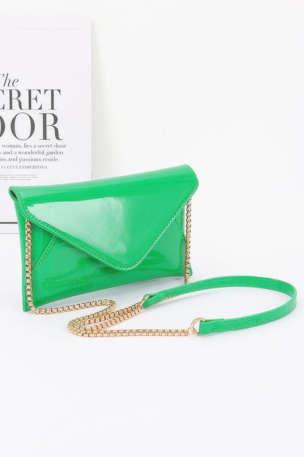 Enamel Envelope Clutch – Glossy Azure with Chain Strap