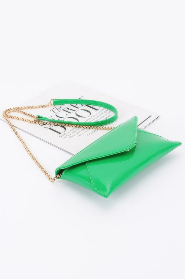 Enamel Envelope Clutch – Glossy Azure with Chain Strap