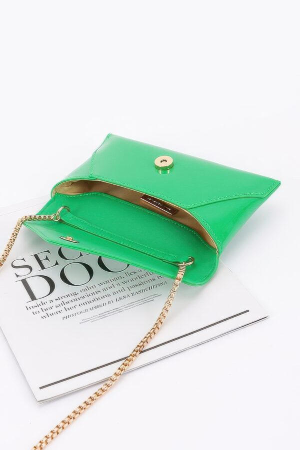 Enamel Envelope Clutch – Glossy Azure with Chain Strap