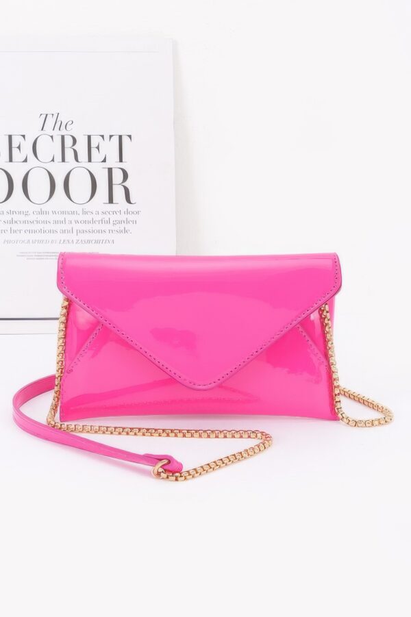 Enamel Envelope Clutch – Glossy Azure with Chain Strap