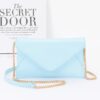 Enamel Envelope Clutch – Glossy Azure with Chain Strap