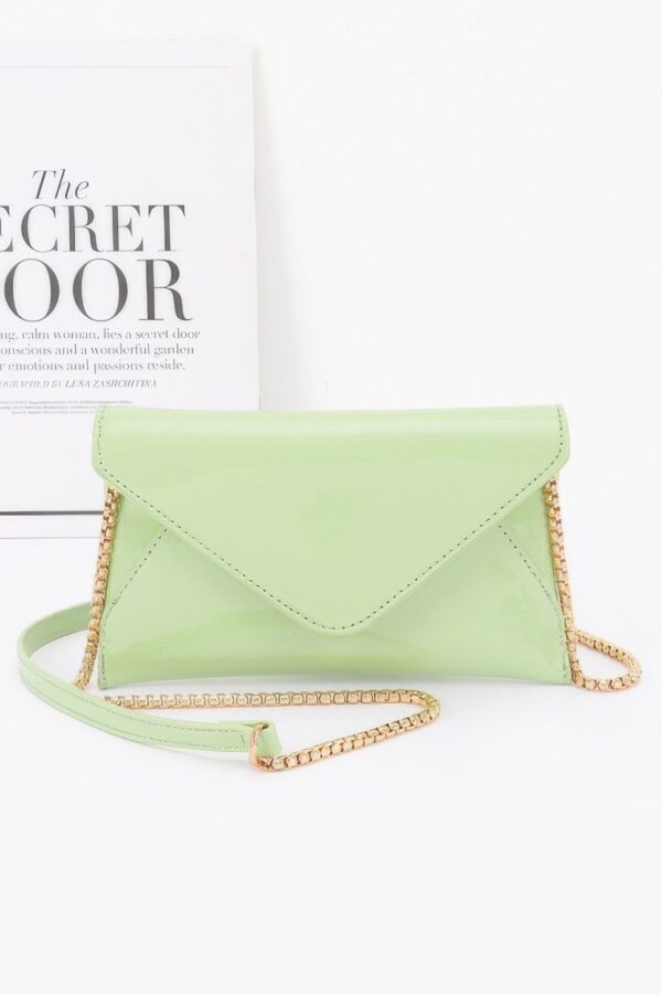 Enamel Envelope Clutch – Glossy Azure with Chain Strap
