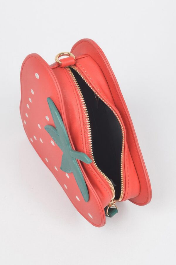 Strawberry-Shaped Faux Suede Mini Bag with Mixed Metal Hardware