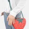 Strawberry-Shaped Faux Suede Mini Bag with Mixed Metal Hardware