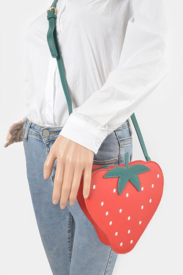 Strawberry-Shaped Faux Suede Mini Bag with Mixed Metal Hardware