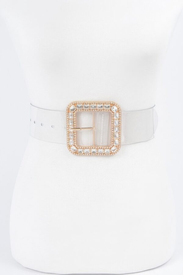 Clear PVC Belt with Stone-Studded Square Buckle – Plus Size