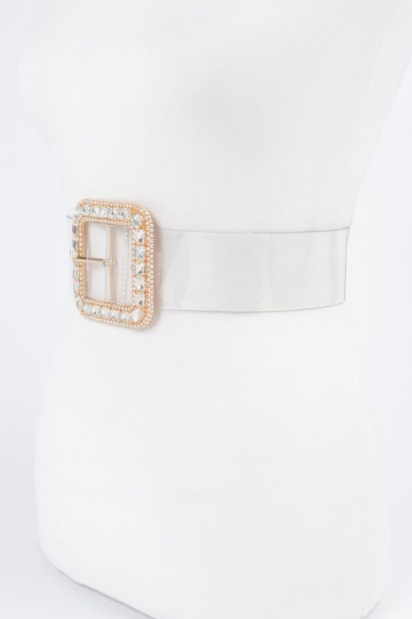 Clear PVC Belt with Stone-Studded Square Buckle – Plus Size