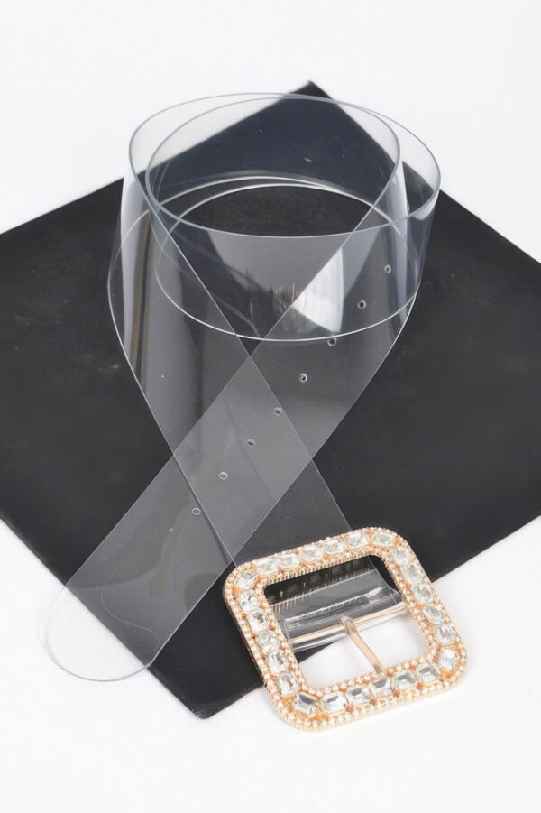 Clear PVC Belt with Stone-Studded Square Buckle – Plus Size