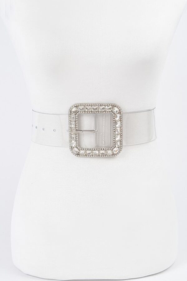 Clear PVC Belt with Stone-Studded Square Buckle – Plus Size
