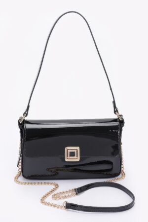 Enamel Flap Shoulder Bag – Chain Strap Accent