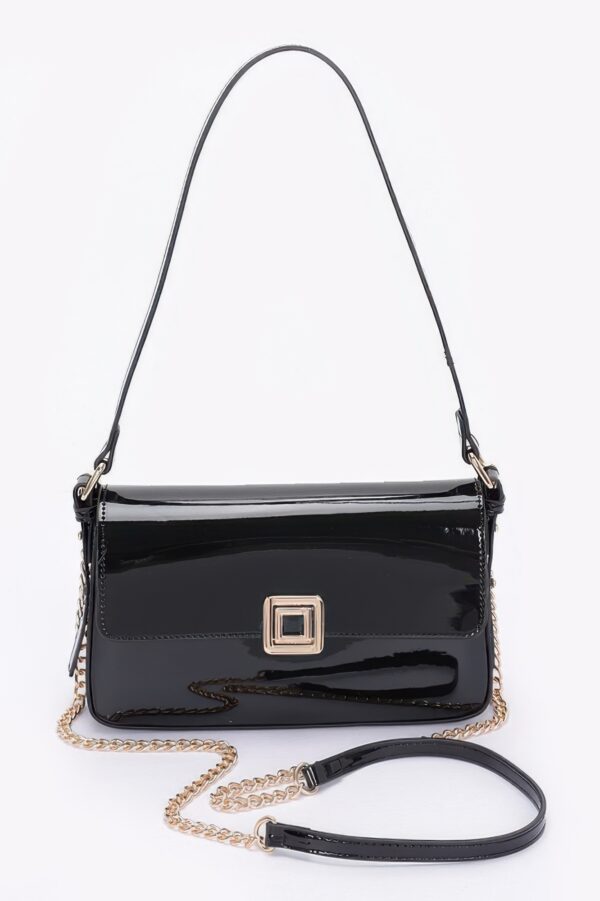 Enamel Flap Shoulder Bag – Chain Strap Accent