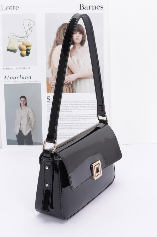 Enamel Flap Shoulder Bag – Chain Strap Accent