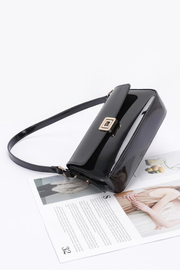 Enamel Flap Shoulder Bag – Chain Strap Accent