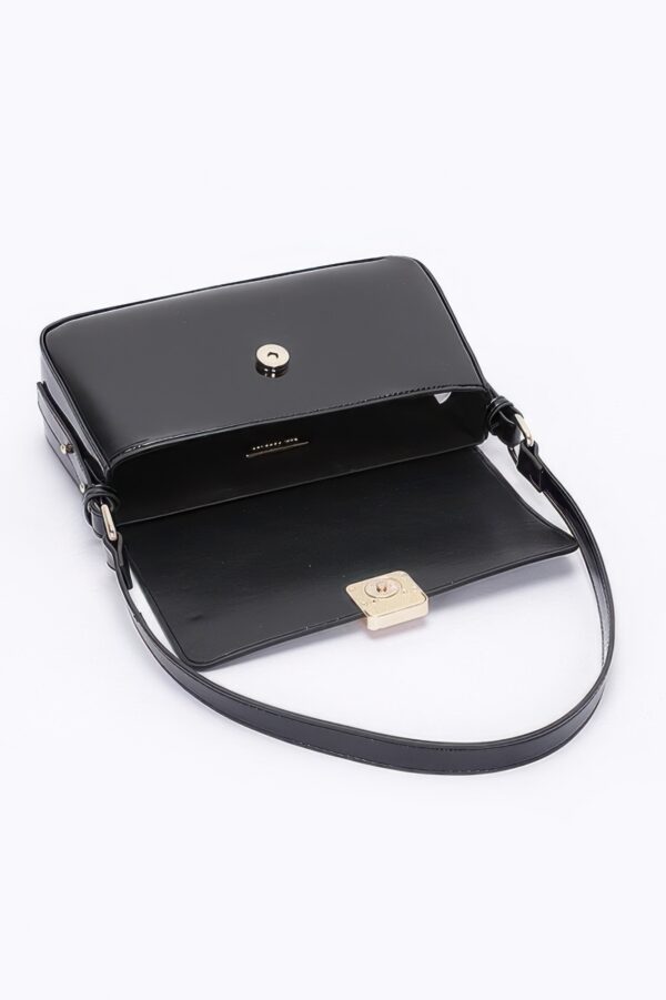Enamel Flap Shoulder Bag – Chain Strap Accent